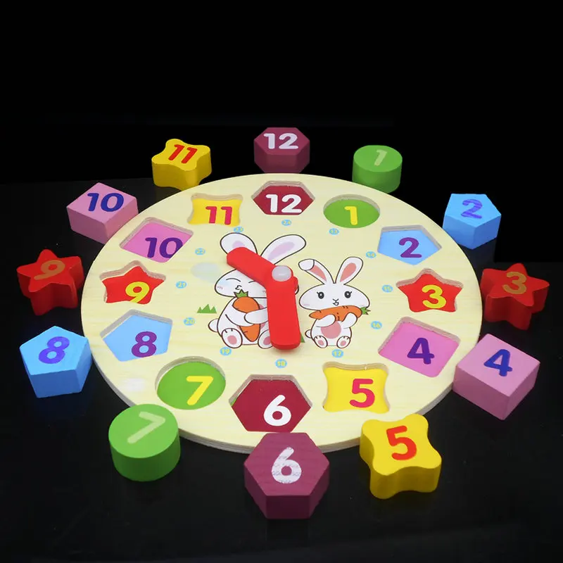 Детские развивающие детские часы кролика Деревянные блоки игрушки для детей