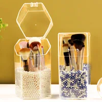 Pearl Acrylic Makeup Brush Bucket Portable Beauty Brush Makeup Tool Desktop Storage Box Dustproof Transparent Storage Bucket