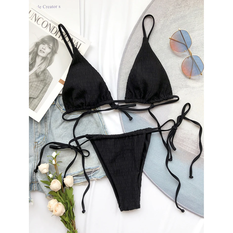 

Sexy Bikini 2021 New Women's Swimsuit Micro Thong Black Bikinis Set Bandage Beachwear Swimming for Woman Swimwear Bathing Suits