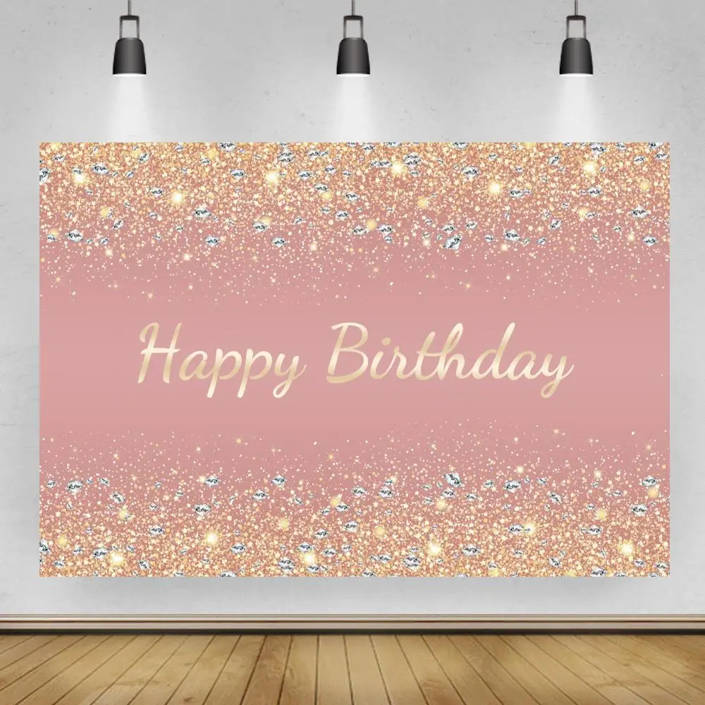 

Glitter Happy Birthday Party Decoration Backdrop For Photography Customize Background For Photocall Wedding Baby Shower Curtain