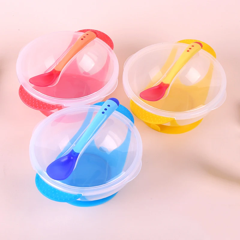 

Baby Bowl Temperature Sensing Feeding Spoon Child Tableware Food Bowl Learning Dishes Service Plate/Tray Suction Dinnerware Set
