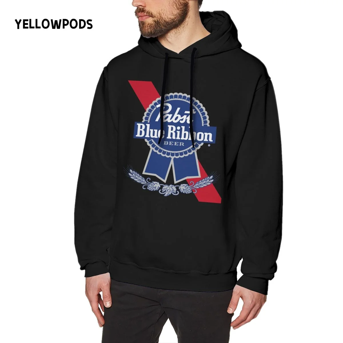 

Yellowpods-Pabst Blue Ribbon Logo Hoodies Sweatshirts Men Fashion Solid Autumn Winter Hip Hop Hoody Male Casual Tops