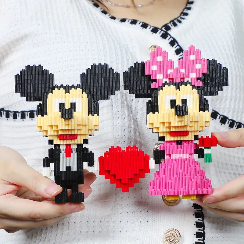 

Disney Building Blocks Anime Figure Wedding Dress Mickey Minnie Duplo Brain Game Mini Blocks for Kids Christmass Toys Gift Brick