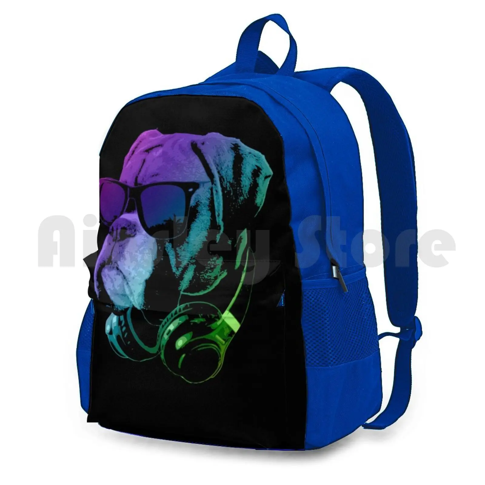 Dj Dog Outdoor Hiking Backpack Waterproof Camping Travel Pet Cute Cool Boxer Bulldog Animal Sunglasses Headphones Neon | Багаж и сумки