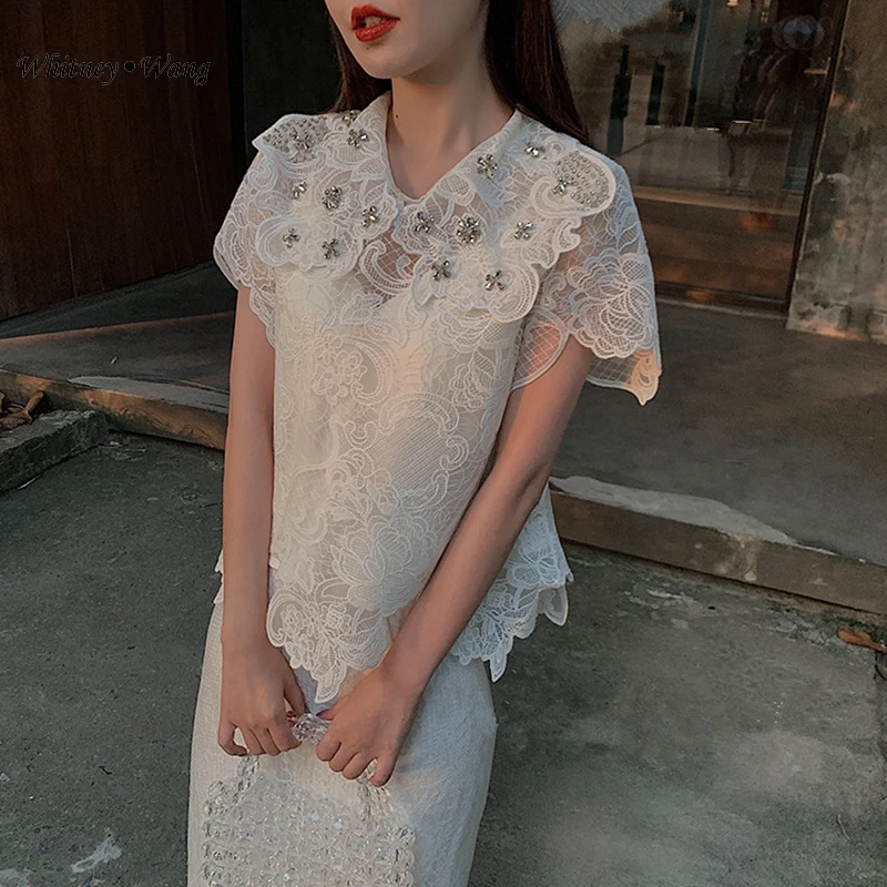 Женские офисные блузки WHITNEY WANG элегантная кружевная блузка с воротником Питер