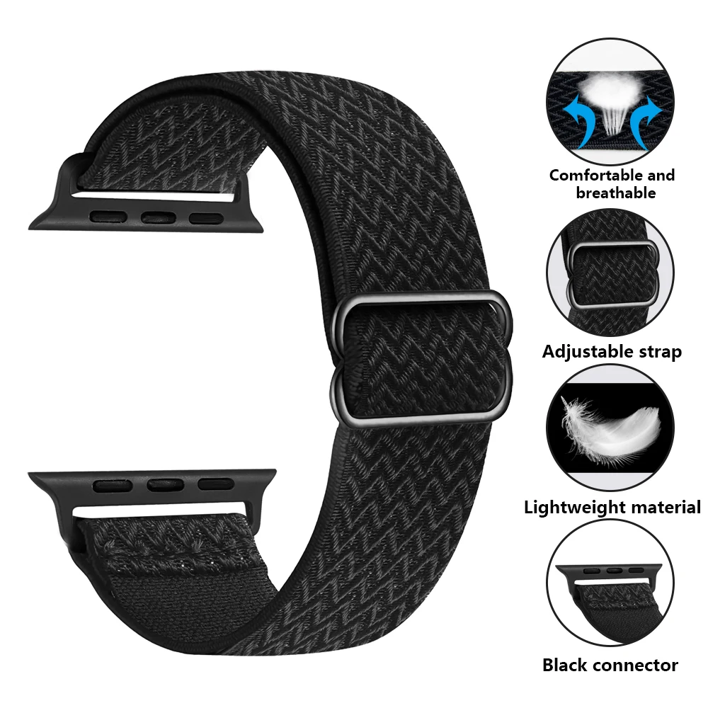 

Nylon Strap For Apple Watch Band 38 40 41 42 44 45mm Adjustable Elastic Loop Bracelet iWatch Series 7 SE 6 5 4 3 2 1 Accessories