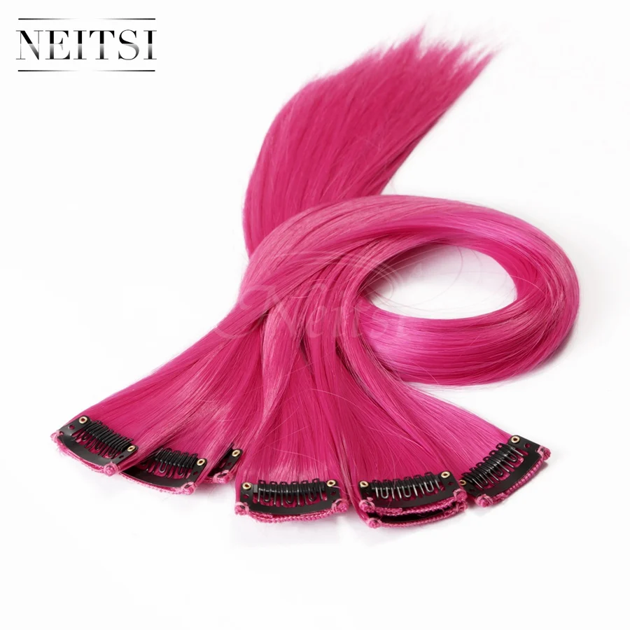 Rose Neitsi 20 ''5 шт./упак. прямой длинный одинарный зажим в одной части Омбре синтетические волосы для наращивания чистая цветная прядь для женщин - Цвет: Rose