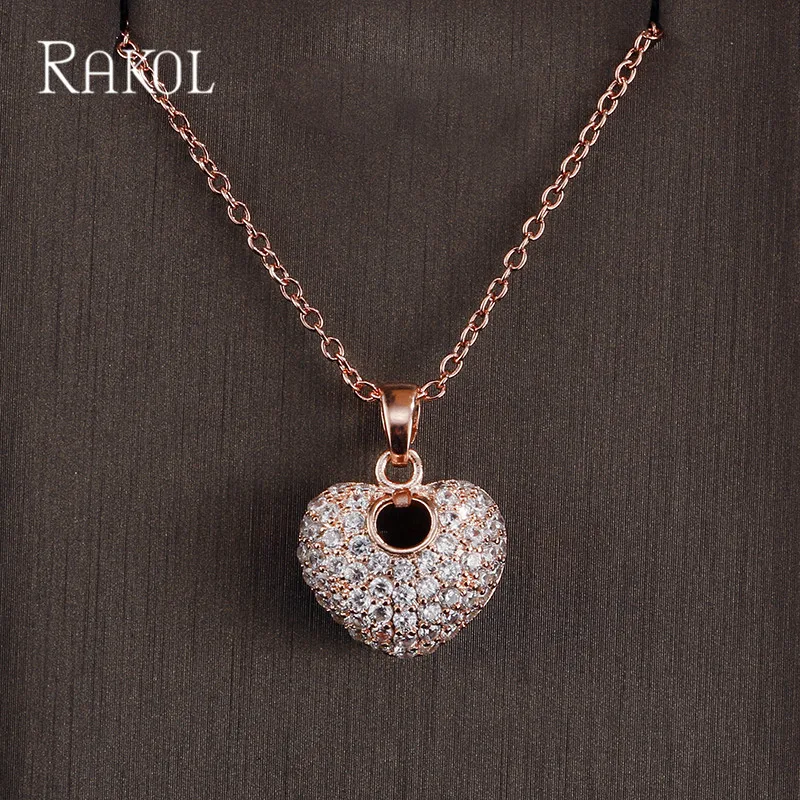 Ожерелье и кулон в форме сердца с фианитом белое/розовое золото/золото |