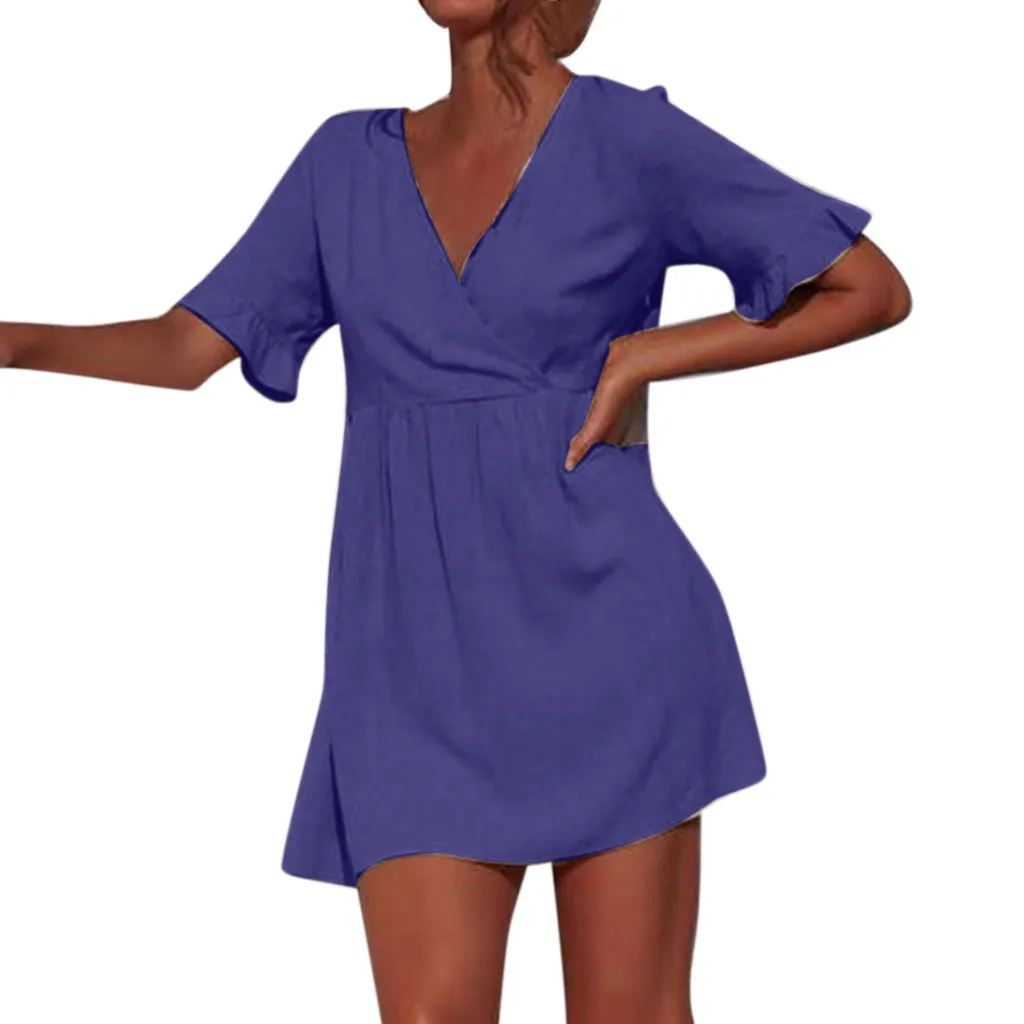 Женское летнее платье 2019 простое Короткое приталенное с коротким рукавом