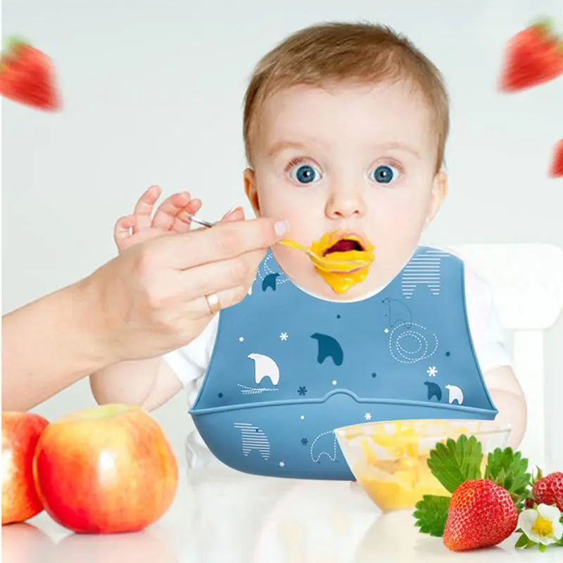 

Baby Newborn Cartoon Bibs Waterproof Food Grade Silicone Feeding Saliva Towel XX9F