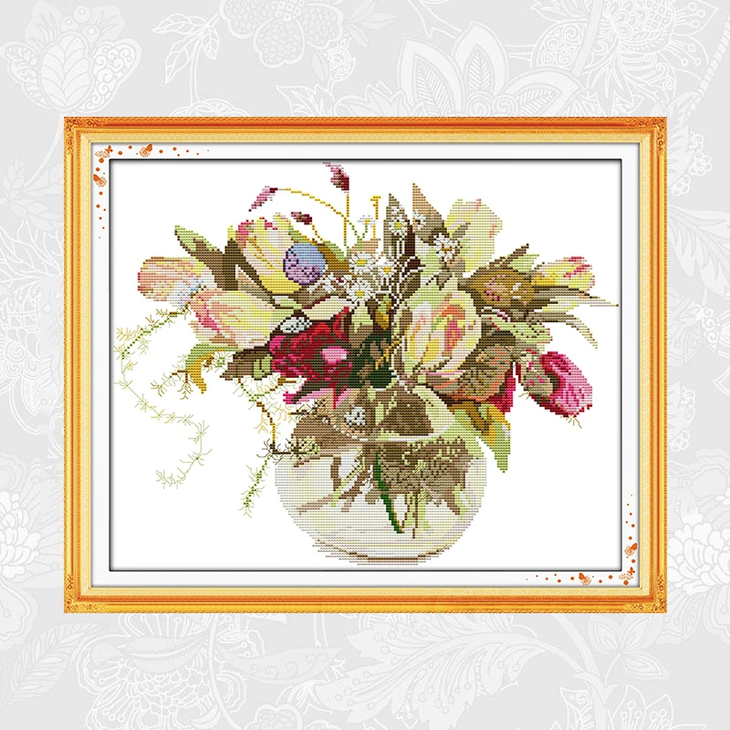 

The tulip vase Patterns Printed Drawing Cross Stitch kit Sale Embroidery Thread Set 11ct 14ct DIY Handmade Crafts Needlework