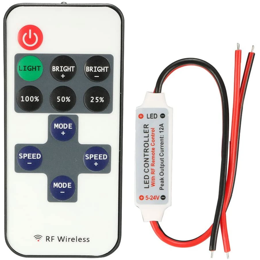 

11 Keys RF Wireless Single Color Led Strip Dimmer DC 12V 10Keys Remote Controller For SMD 5050 2835 3014 5630 LED Strip Light
