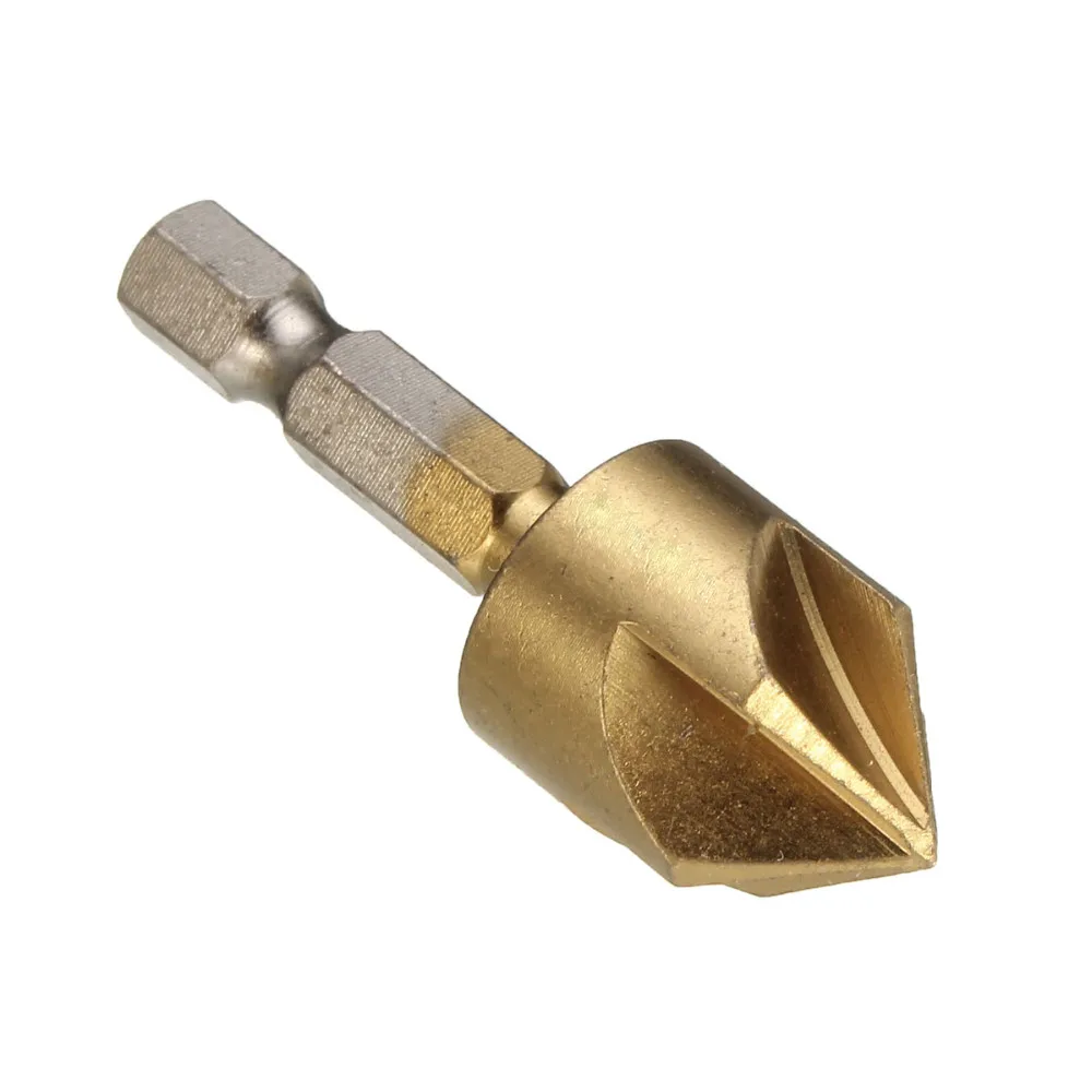 

3pcs 12/16/19mm 5 Flute Chamfer Countersink 1/4" Hex Shank HSS 90 Degree Wood Chamfering Cutter Chamfer Countersink Drill Bit
