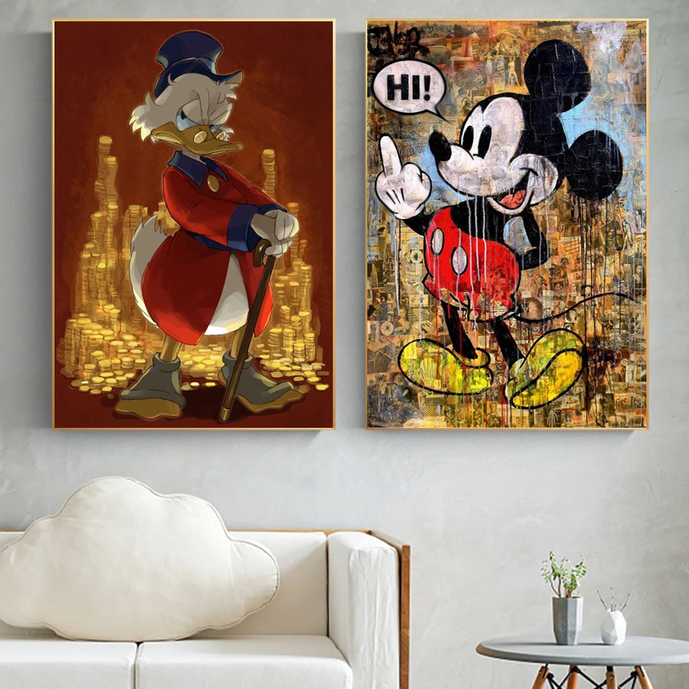 

Disney Cartoon Graffiti Art Poster Mickey Mouse & Donald Duck Canvas Painting Street Wall Cuadros Picture For Bedroom Home Decor