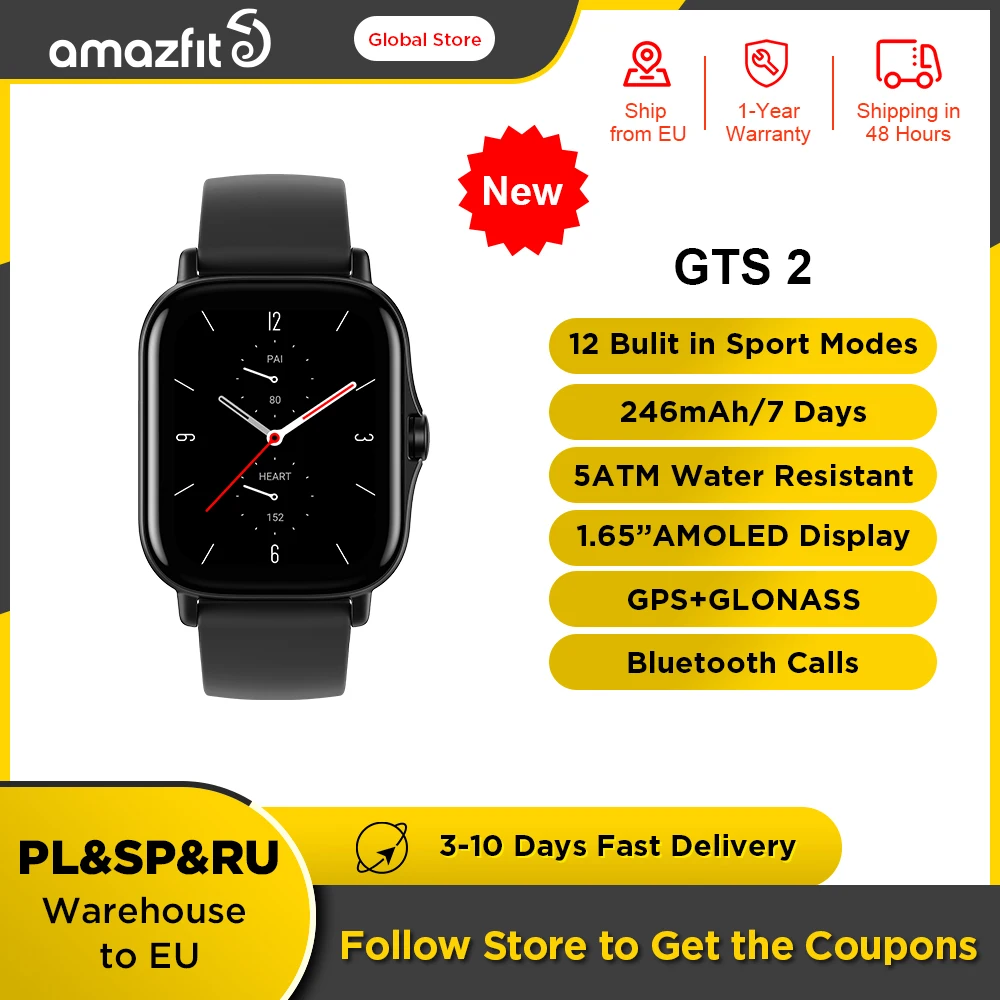 Amazfit GTS 2 Built-in WiFi GPS Smartwatch 5ATM Water Resistant Alexa Answer Calls Sleep Tracking Smart Watch For Android IOS |