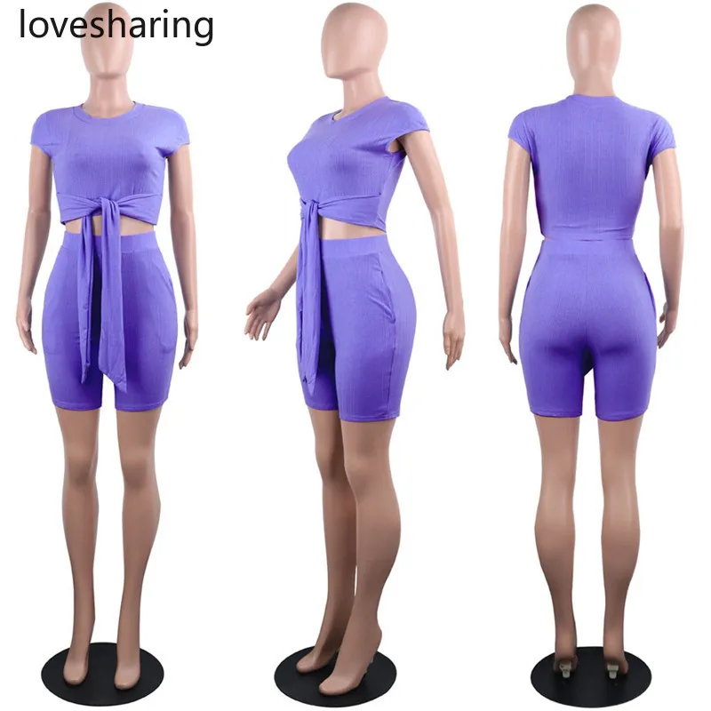 Повседневный Женский комплект 2 шт. летний трикотажный одежды короткий рукав
