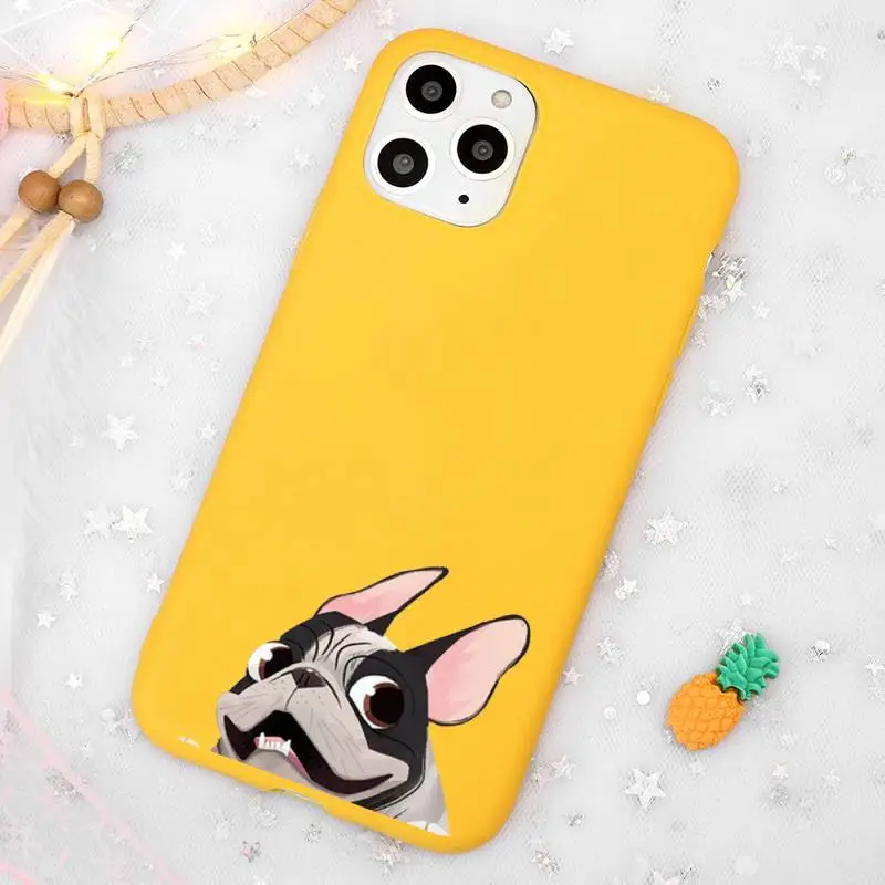 

French Bulldog Phone Case Candy Color Yellow for iPhone 11 12 pro XS MAX 8 7 6 6S Plus X 5S SE 2020 XR