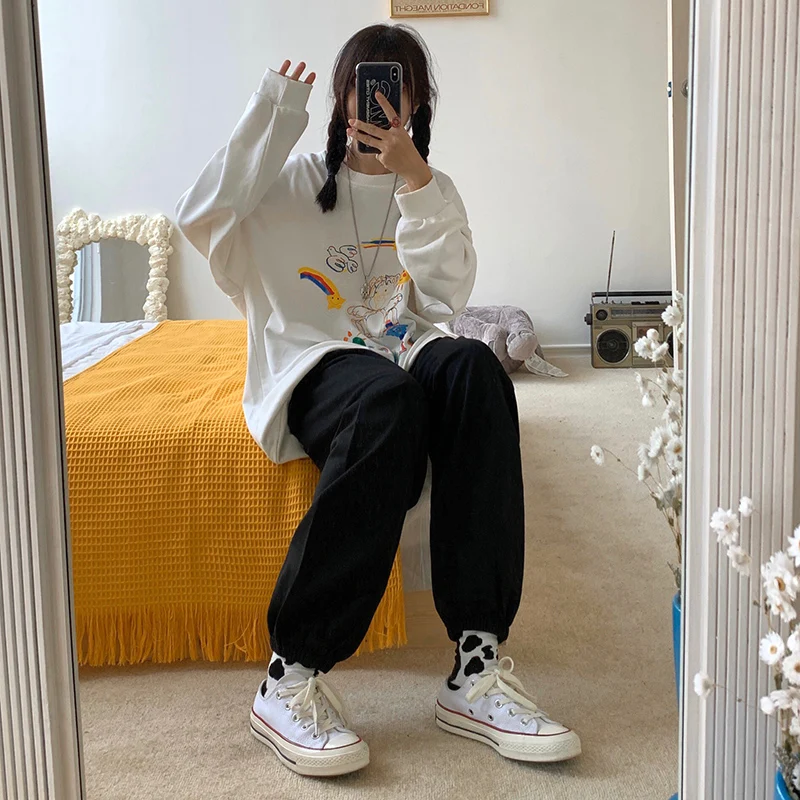 

Plus Size 5XL 2020 Winter Fashion Women Casual Loose Sweatpants Lady Solid Wide Leg Straight Slacks Female Student Slim Trousers