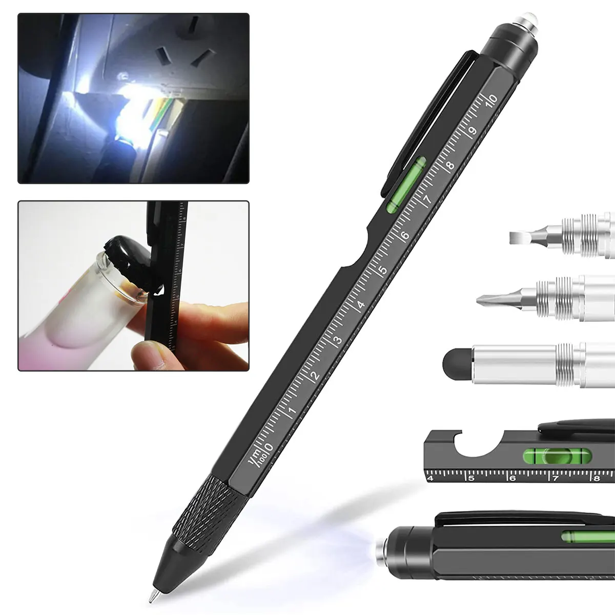 

Hight Quality 9 In 1 Multi Tool Pen Hand-held Ballpoint Pen with Ruler Screwdriver Bottle Opener Touch Screen Light Pocket Tools