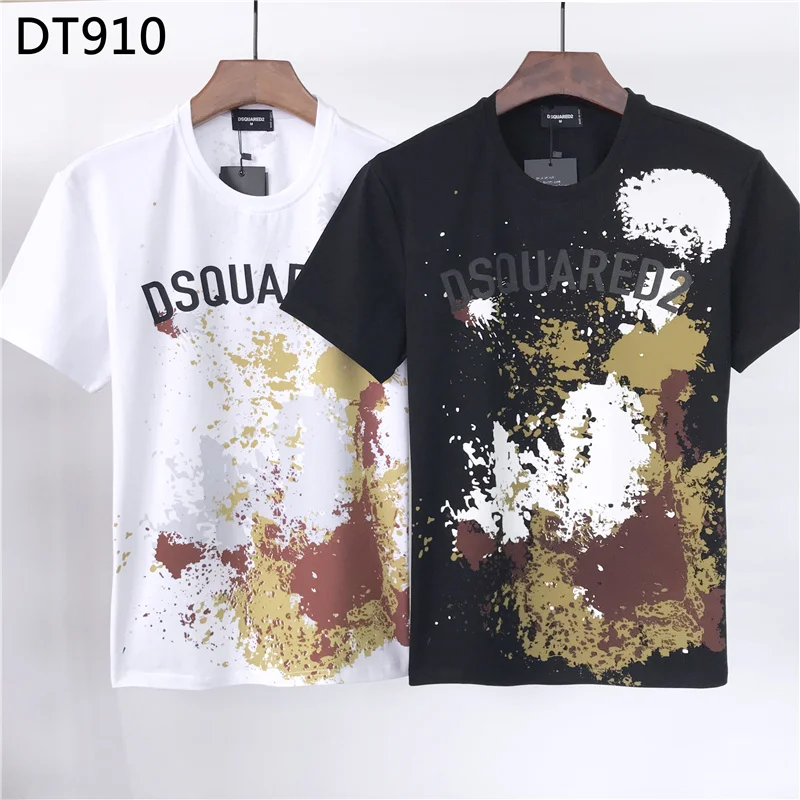 

dsq summer men's new Dsquared2 pure cotton casual O-neck short-sleeved gothic black and white letter T-shirt for men and women