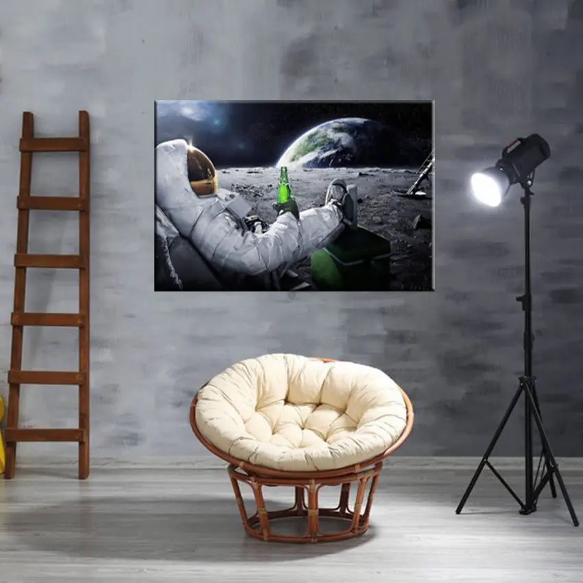

Creatively Astronaut Drink Beer On Moon Canvas Printing Paintings Poster Wall Art Pictures For Living Room Home Decor