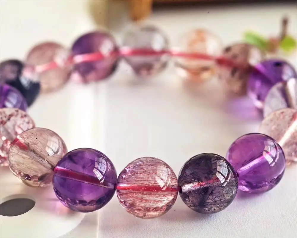 13 5 мм Топ натуральный супер семь 7 фиолетовый рутилированный кварц Кристалл