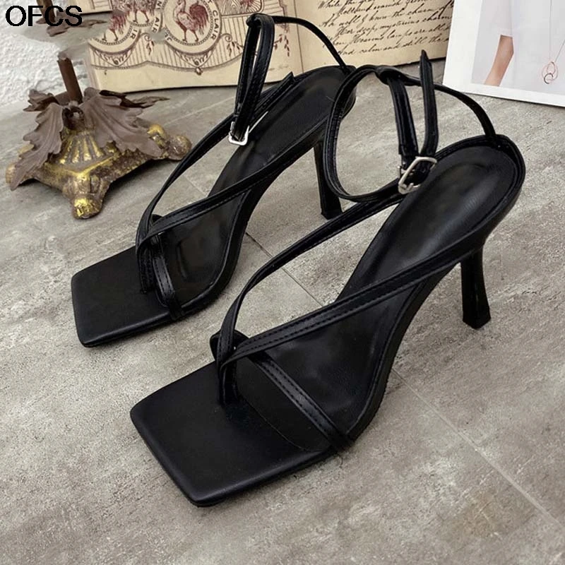 

Women Sandal Thin Strap Gladiator Sandals 2020 Summer New High Heel Shoes Sexy Square Toe Sandals Pumps Women Shoes Size42