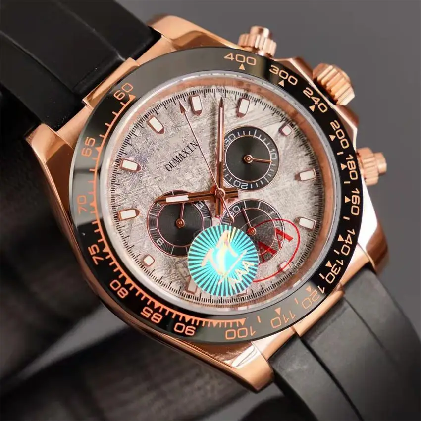 

40mm Men Casual Automatic Mechanical Watch Sapphire Glass Mirror Gray Dial Rubber Strap Multifunctional Waterproof Watch