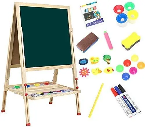 

Children Wooden Art Easel Luxury Suit Double-Sided Height Adjustable Painting Blackboard With Chalk Sponge Magnetic Accessory