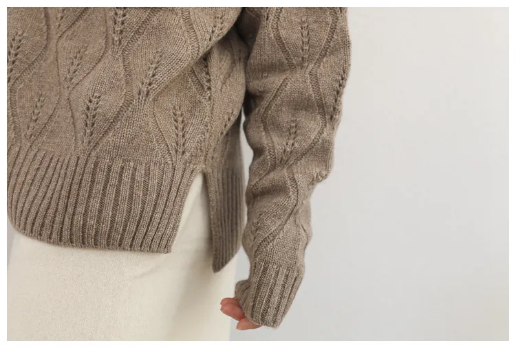 Женский кашемировый пуловер трикотажный свитер с узором листьев из козы разных