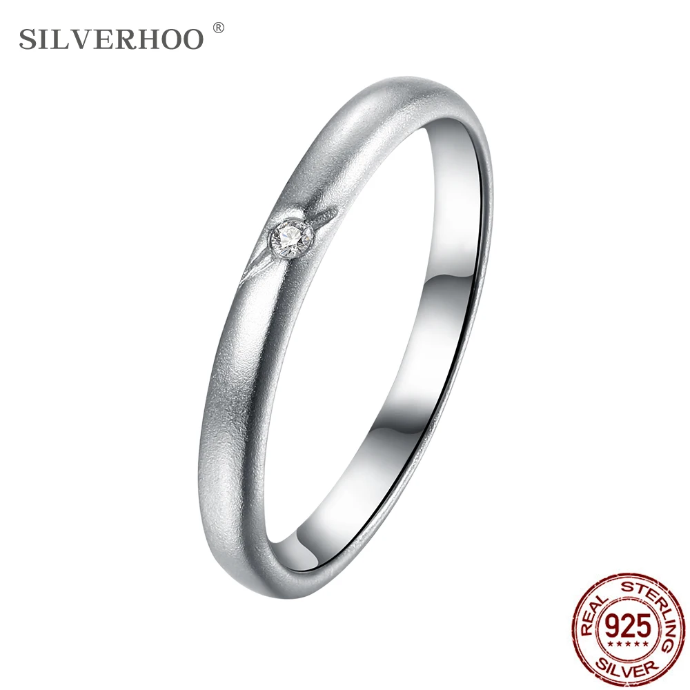

SILVERHOO Sterling Silver 925 Jewelry Women's Ring Minimalist Small Cubic Zirconia Finger Rings Elegant Female Engagement Gift