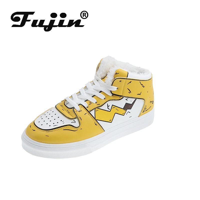 Женские кроссовки с круглым носком Fujin модные теплые плюшевой подкладкой на