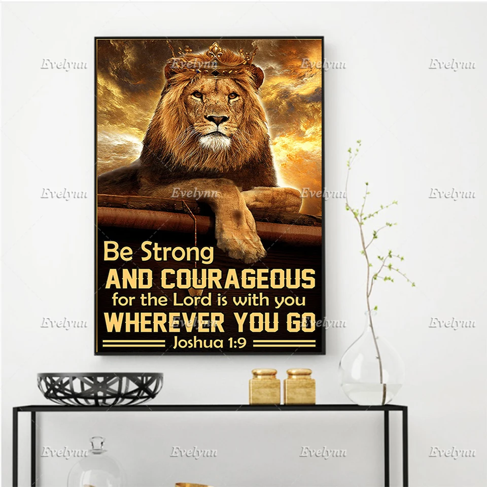 

Be Strong And Courageous, Lion Retro Poster,Living Room Decoration Home Decor Prints Wall Art Canvas Unique Gift Floating Frame
