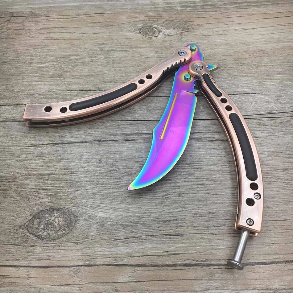 Bronze Fade Дропшиппинг CS GO бабочка в ноже Karambit нож бабочка складной тренировочный нож игровой нож тупое лезвие без края инструмент - Цвет: Bronze Fade