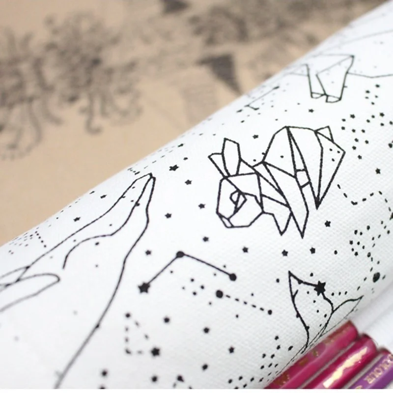 

Big Pencil Case School Canvas Roll Pouch pencil box Constellation Pencil Case Sketch Brush pen Pencil Bag Tools