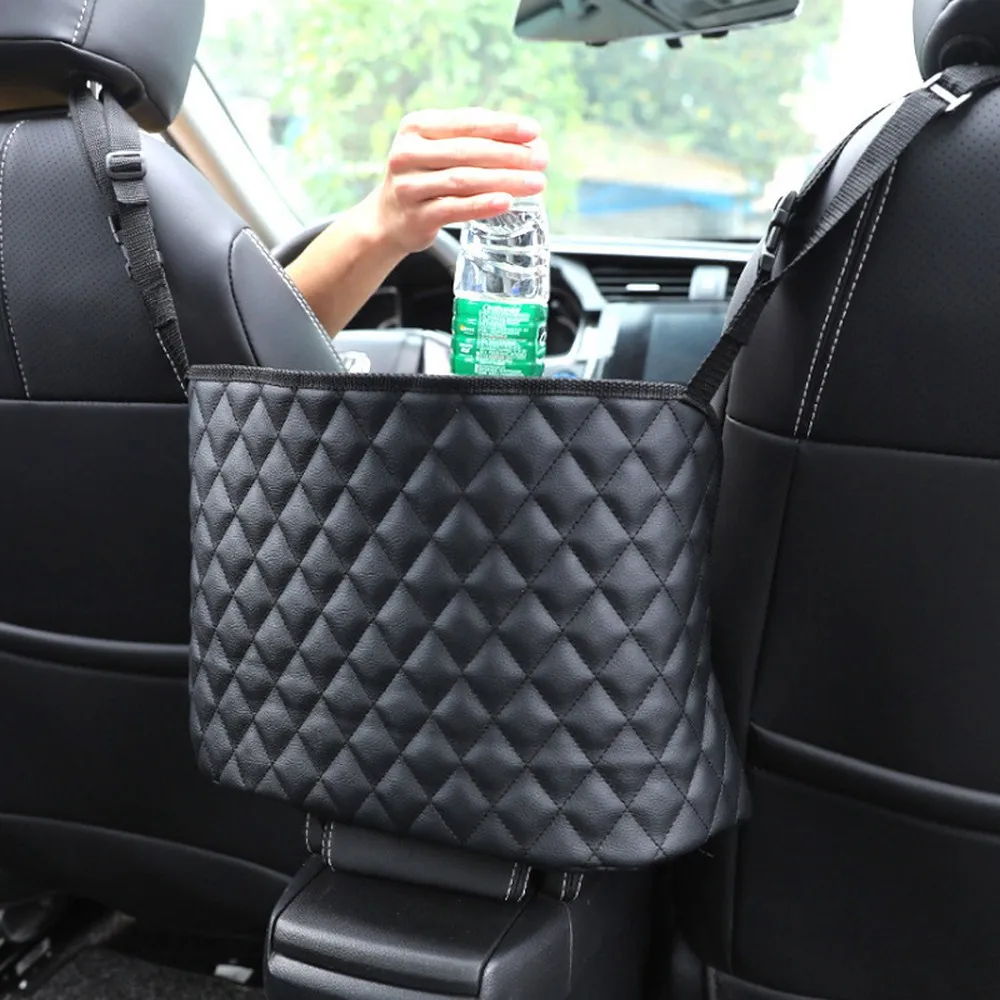 

Car Storage Large Capacity Handbag Holder Net Elastic PU Leather Between Car Seat Organizer Back Storage Bag Luggage Net Pocket