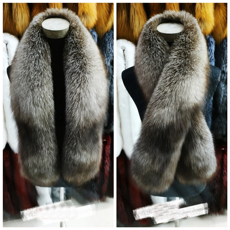 Silver Blue Fox MLHXFUR, большие,, настоящая Золотая лиса/красная лиса/синяя лиса, шаль, шарф, шарфы, воротники для женщин, мужчин, мужская куртка - Цвет: Silver Blue Fox