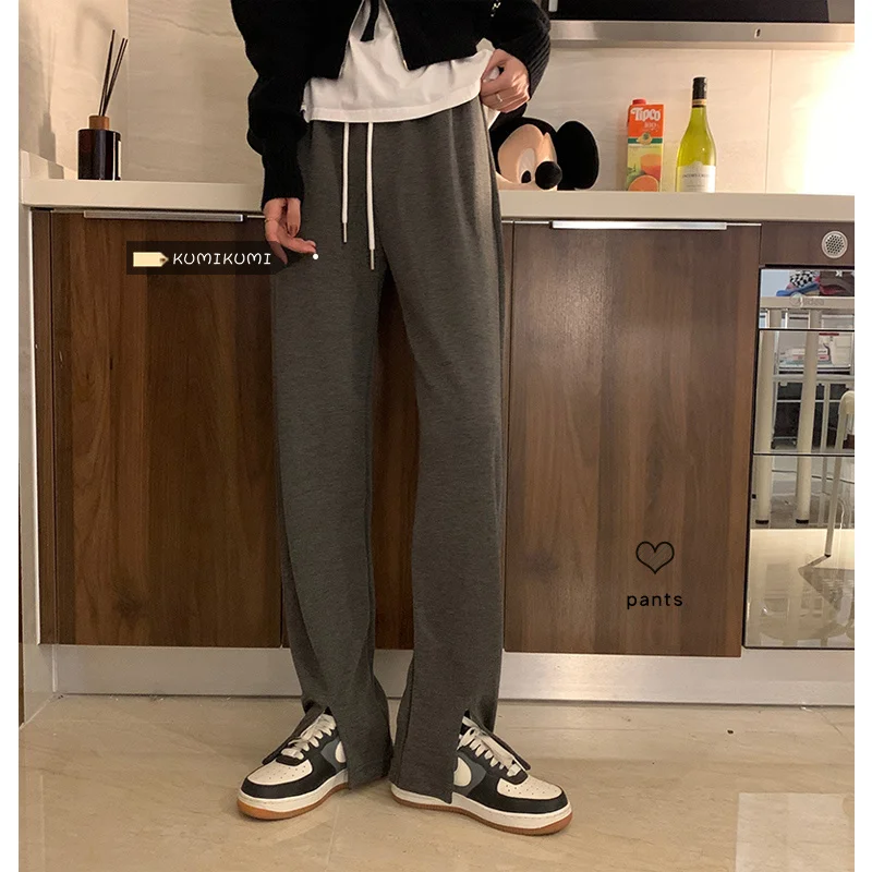 

Drawstring Casual Sports Pants Women's High Waist Thin Hanging Feeling Split Floor Mops Autumn Loose Wide Leg Pants