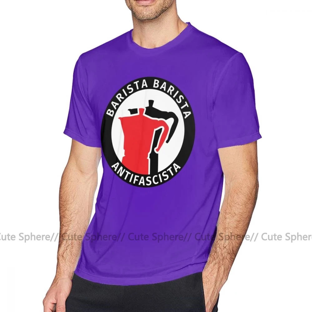 Футболка Antifa, футболка Barista Antifascista, 100 хлопок, футболка с коротким рукавом, милая Классическая футболка с принтом - Цвет: Purple