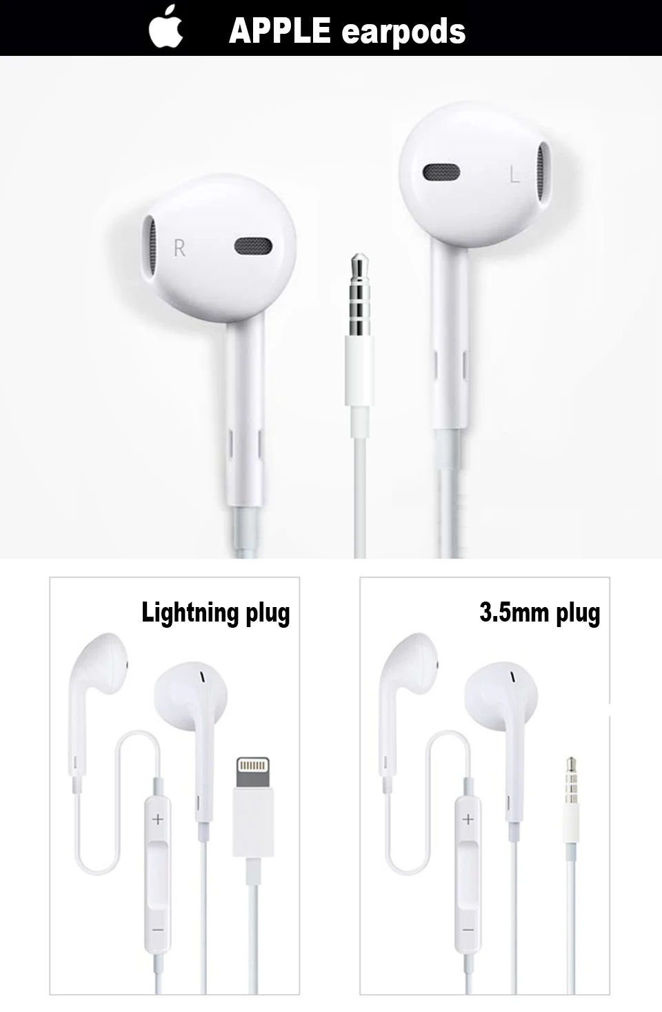 Наушники Apple Earpods с разъемом 3,5 мм и разъемом Lightning, наушники-вкладыши, спортивные наушники, наушники для iPhone/iPad, Android