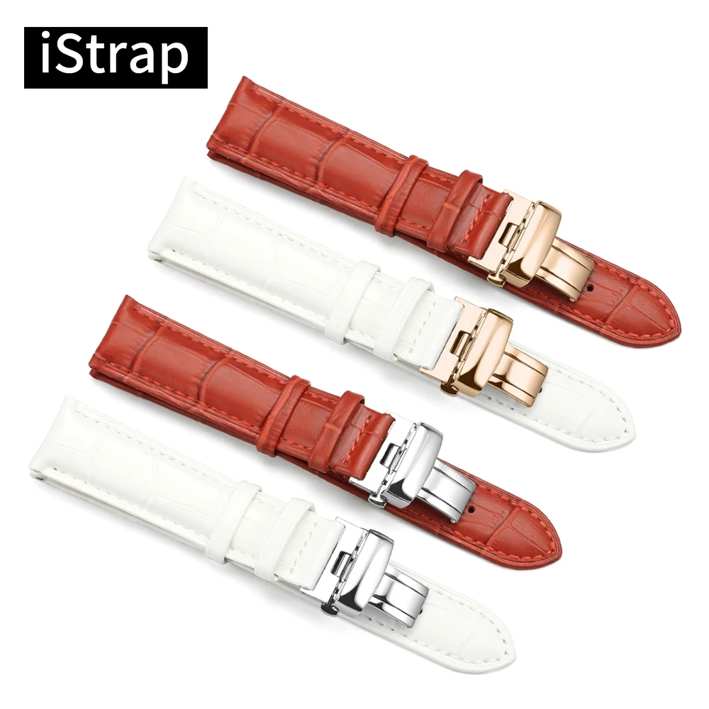 

iStrap 16mm 18mm 19mm 20mm Red White Genuine leather Watchband Replacement Watch Strap For Women Watches (Six styles to choose)