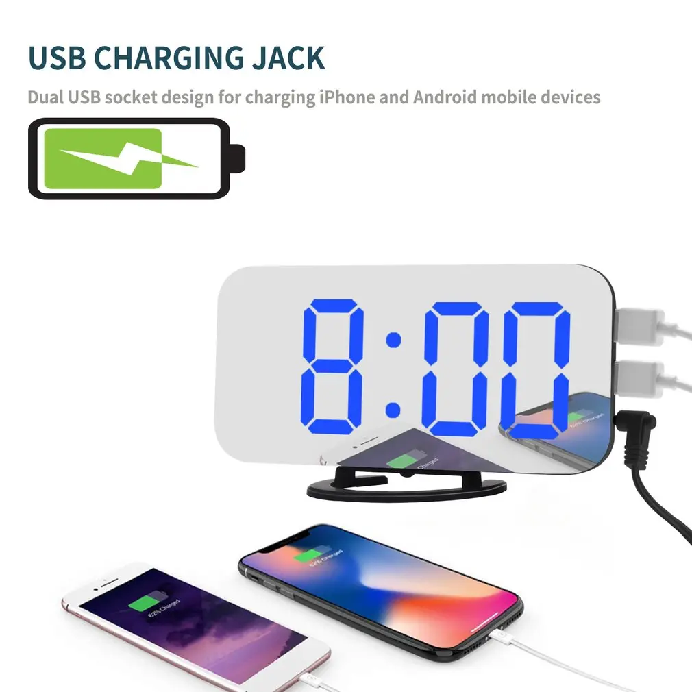 Цифровой светодиодный Будильник Повтор времени ночной стол 2 USB порта зарядки для