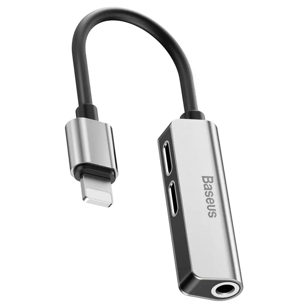 Аудио адаптер Baseus L52 для iPhone, адаптер для наушников, сплиттер для lightning на 3,5 мм, aux адаптер для музыки/телефонных звонков/зарядки - Цвет: Silver