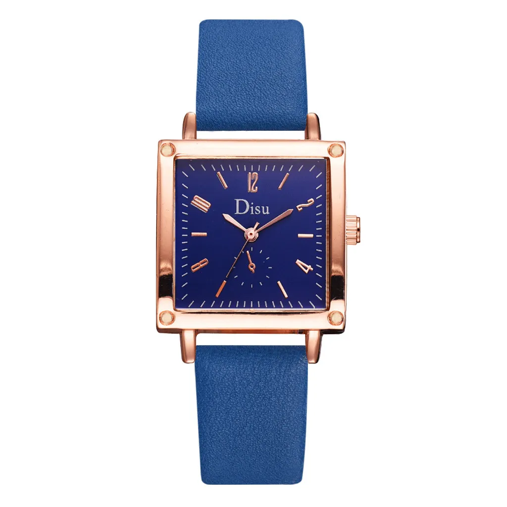 

Disu Single Eye Digital Scale Square Dial Simple And Stylish Ladies Quartz Watch Simple Style Blue Leather Watches часы женские