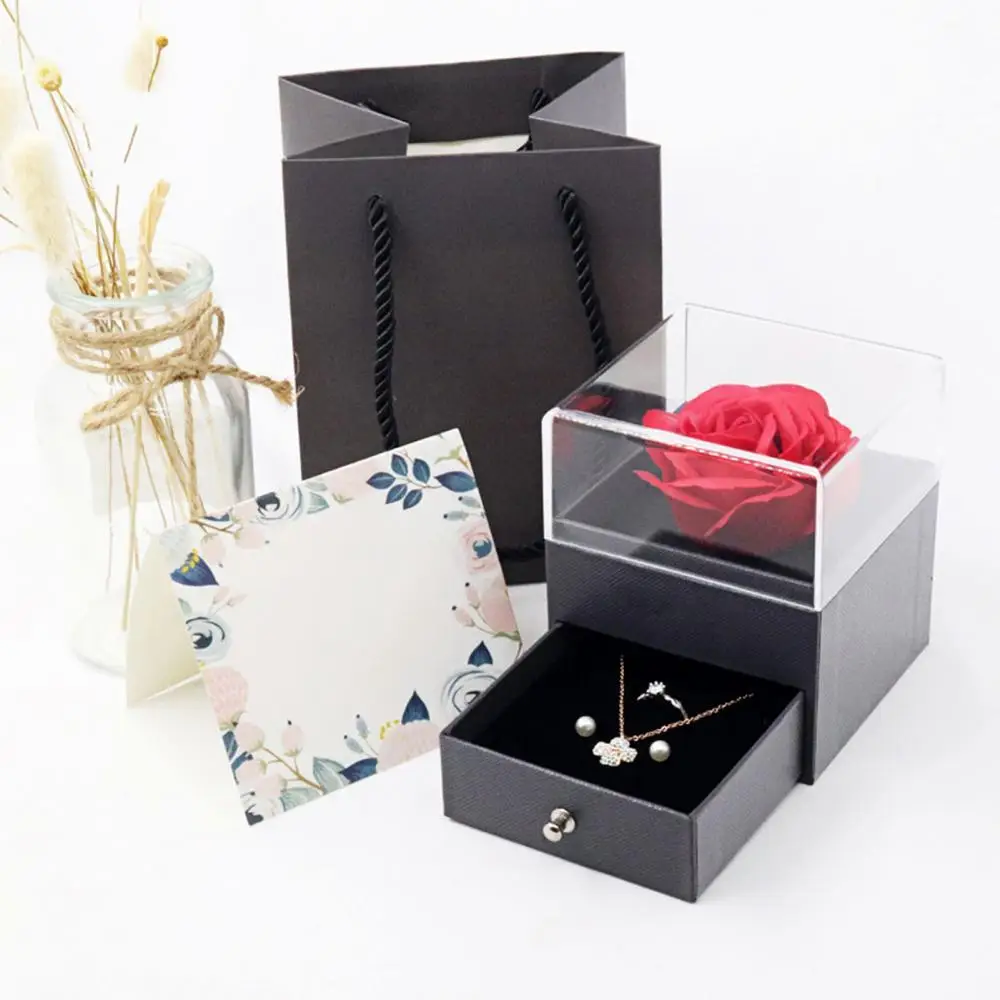 

Jewelry box Preserved Rose Flower Design Ring Necklace Display Holder Jewelry Storage Box Wedding Birthday Valentine Gifts For W