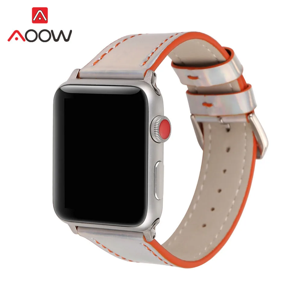 Модный Цветной кожаный ремешок для Apple Watch iwatch 4, 40 мм, 44 мм, 38 мм, 42 мм, лазерный ремешок для мужчин и женщин