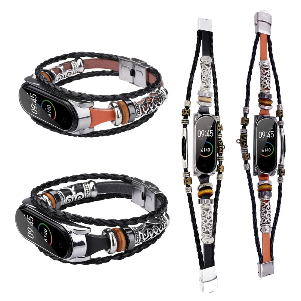 Браслет сделай сам для Mi Band 4 3 Плетеный ремешок + металлический кожаный Xiaomi