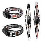 Браслет для Mi Band 6, Mi Band 5, плетеная веревка + металл + кожаный ремешок для Xiaomi Mi Band 4, 3, аксессуары для умных часов