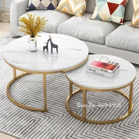 2pcs new living room white coffee tables marble texture combination furniture round durable table basse