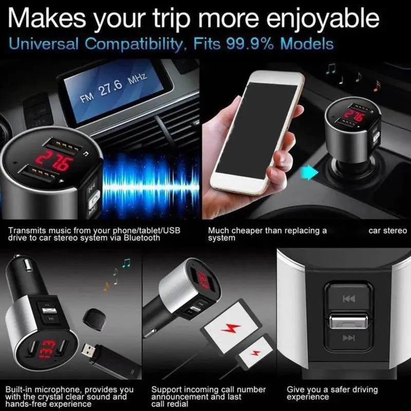 FM-трансмиттер автомобильный с поддержкой Bluetooth и 2 USB-портами | Автомобили
